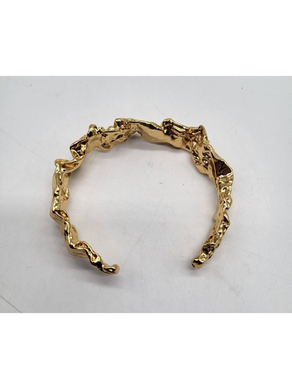 Gold Plated Nugget Cuff Bracelet Brutalist Textured Crushed Metal Look - Picture 4 of 10